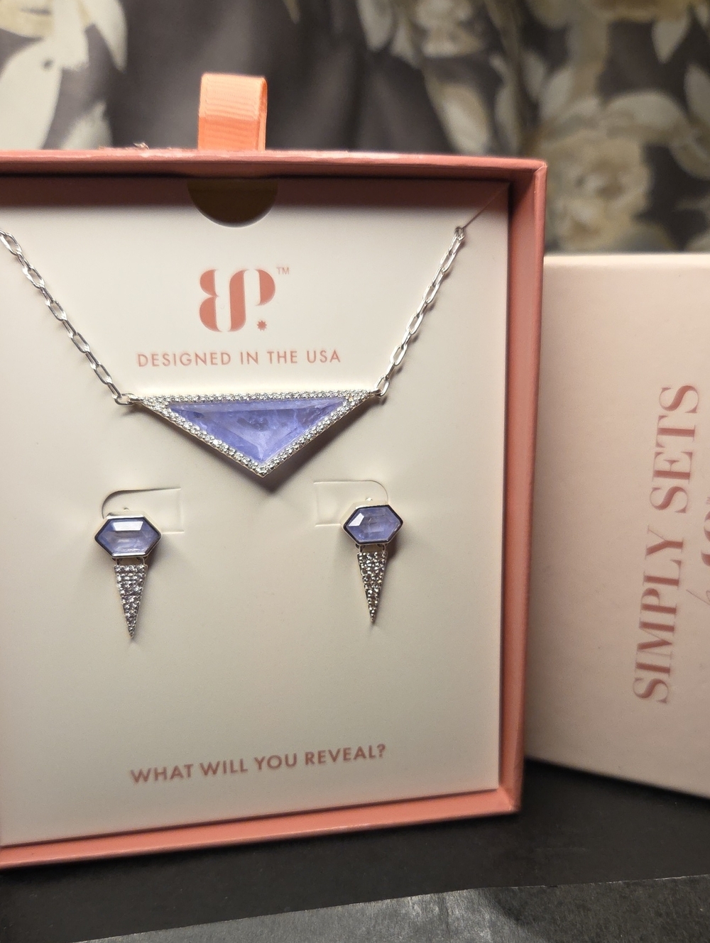 bp Lavender Triangle Necklace & Stud Earring Set by bp - Lavender/Silver